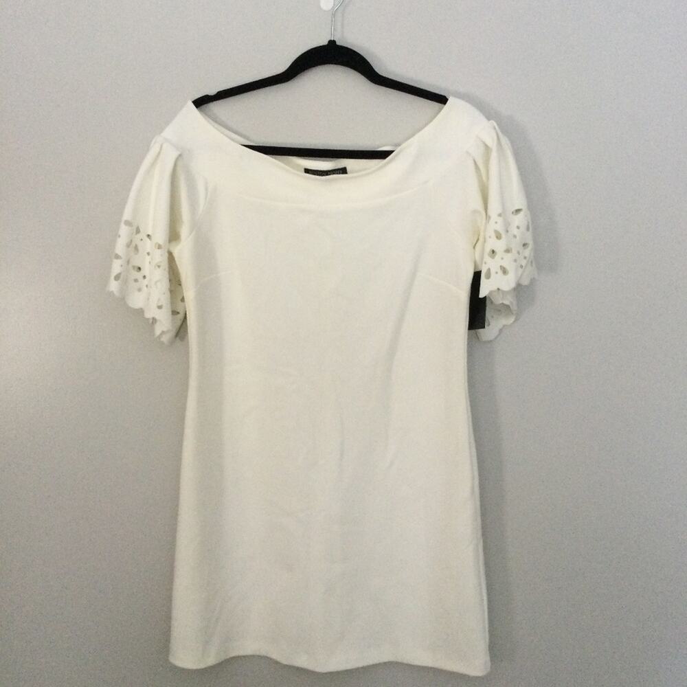 Boston proper size m creamy white midi dress with sleeves with cutout details